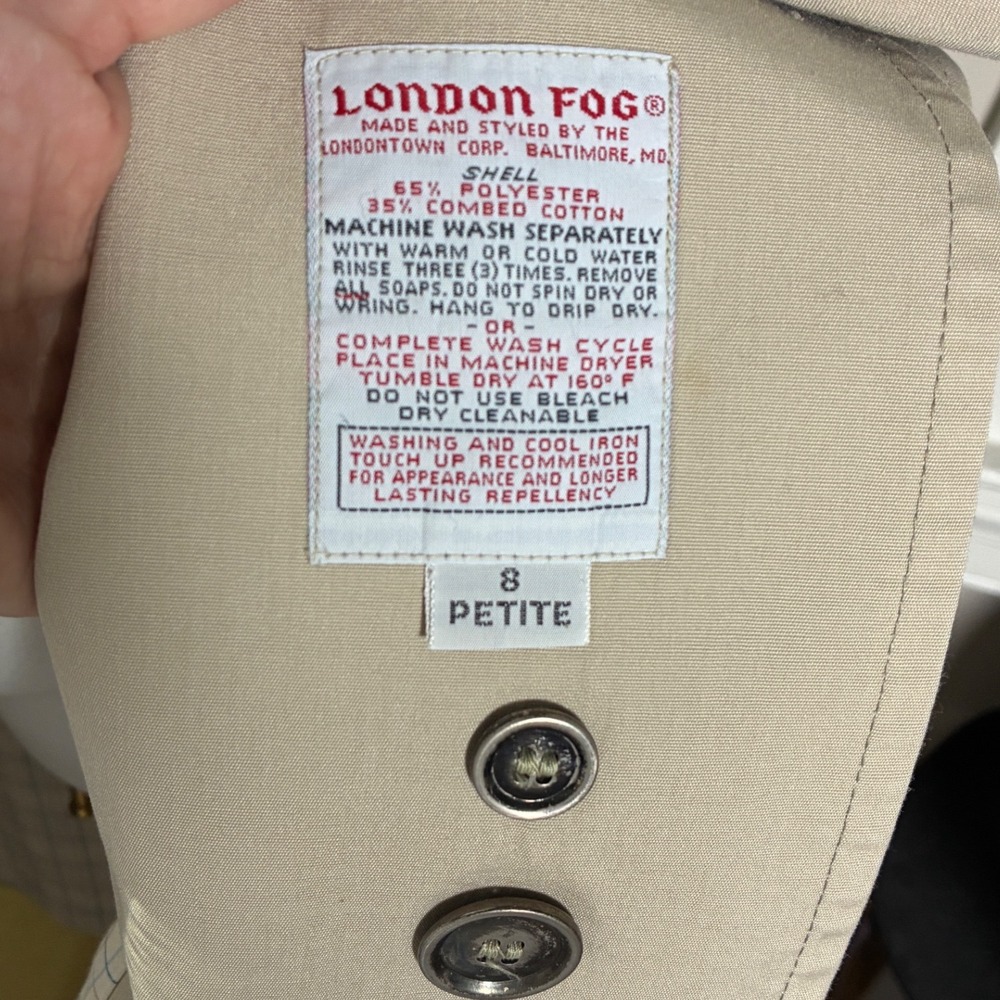 London Fog Double Breasted Trench Coat Tan Cotton Blend Petite 8P - Picture 6 of 9